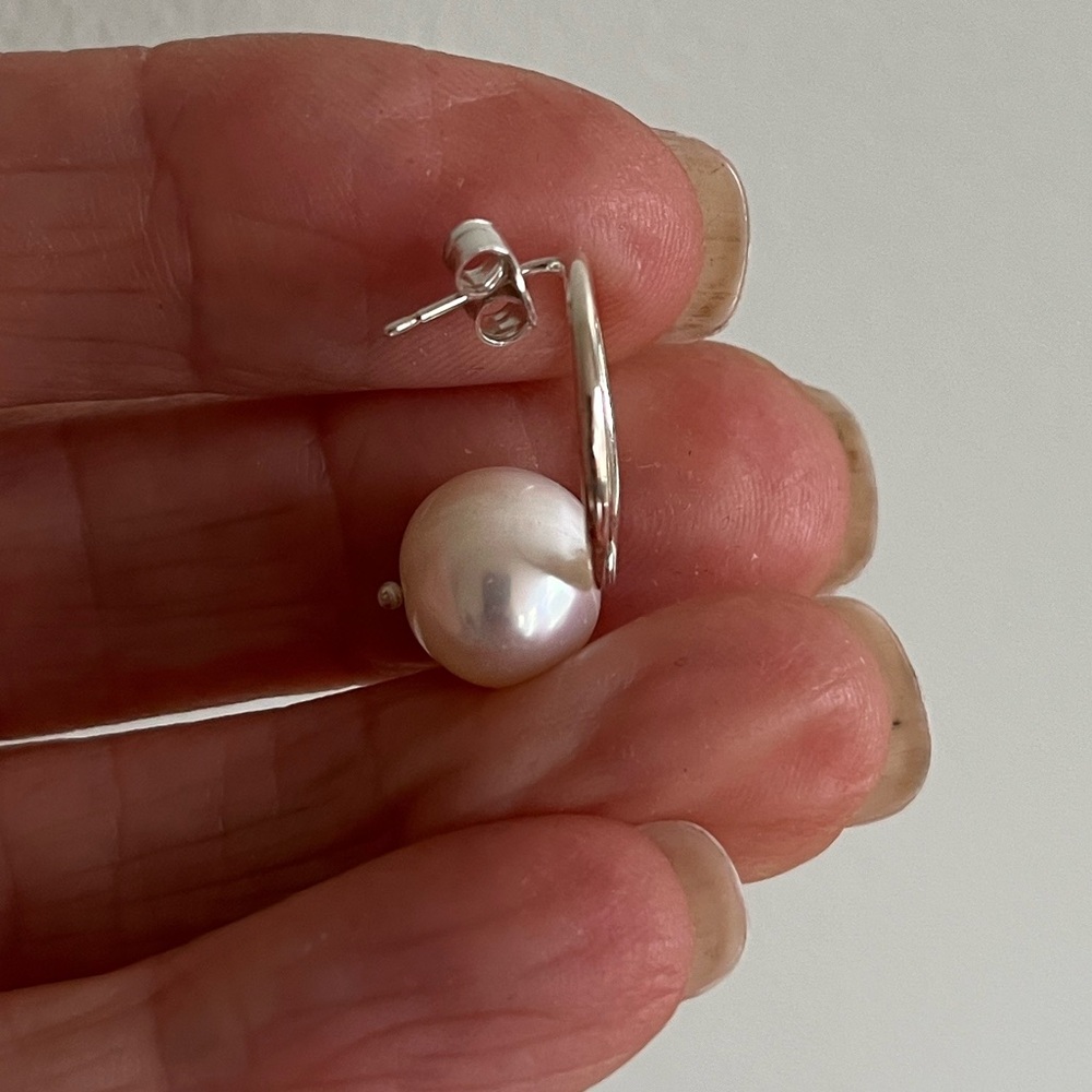 Sterling Silver Pearl Post Earrings - Picture 5 of 6